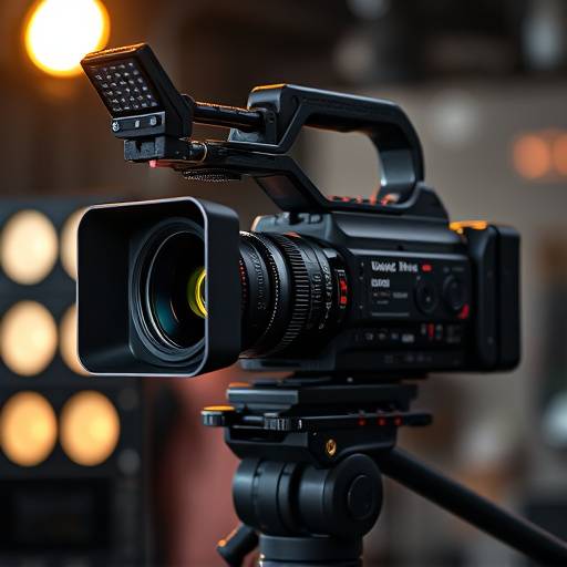 Una cámara de cine digital profesional lista para grabar una escena.